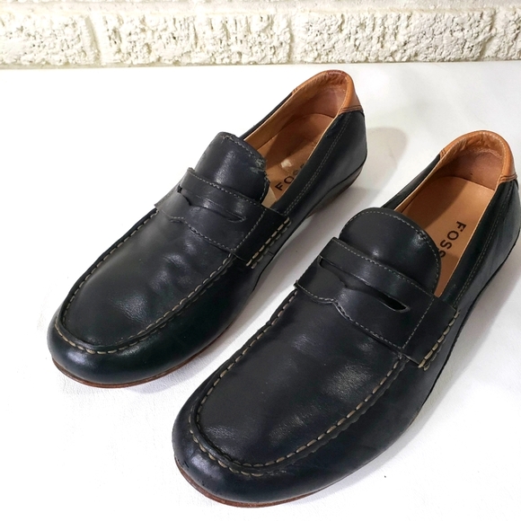 Fossil Other - Fossil Black Brown Leather Slip On Driving Shoes